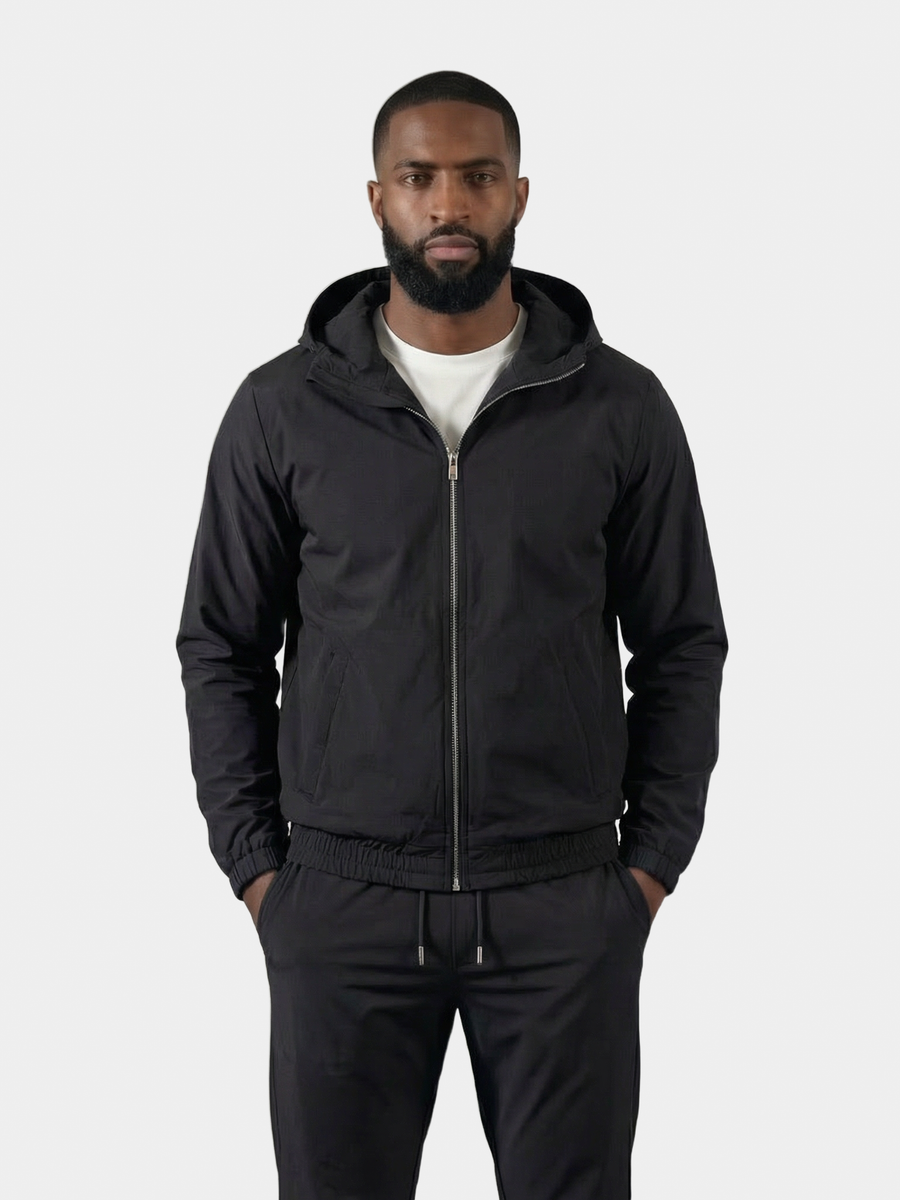BLACK HOODED TECH SUIT