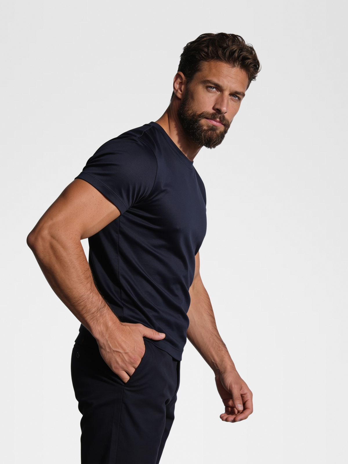 navy imperial tee, navy pants, lp navy shoe — luxury_european — Close Front
