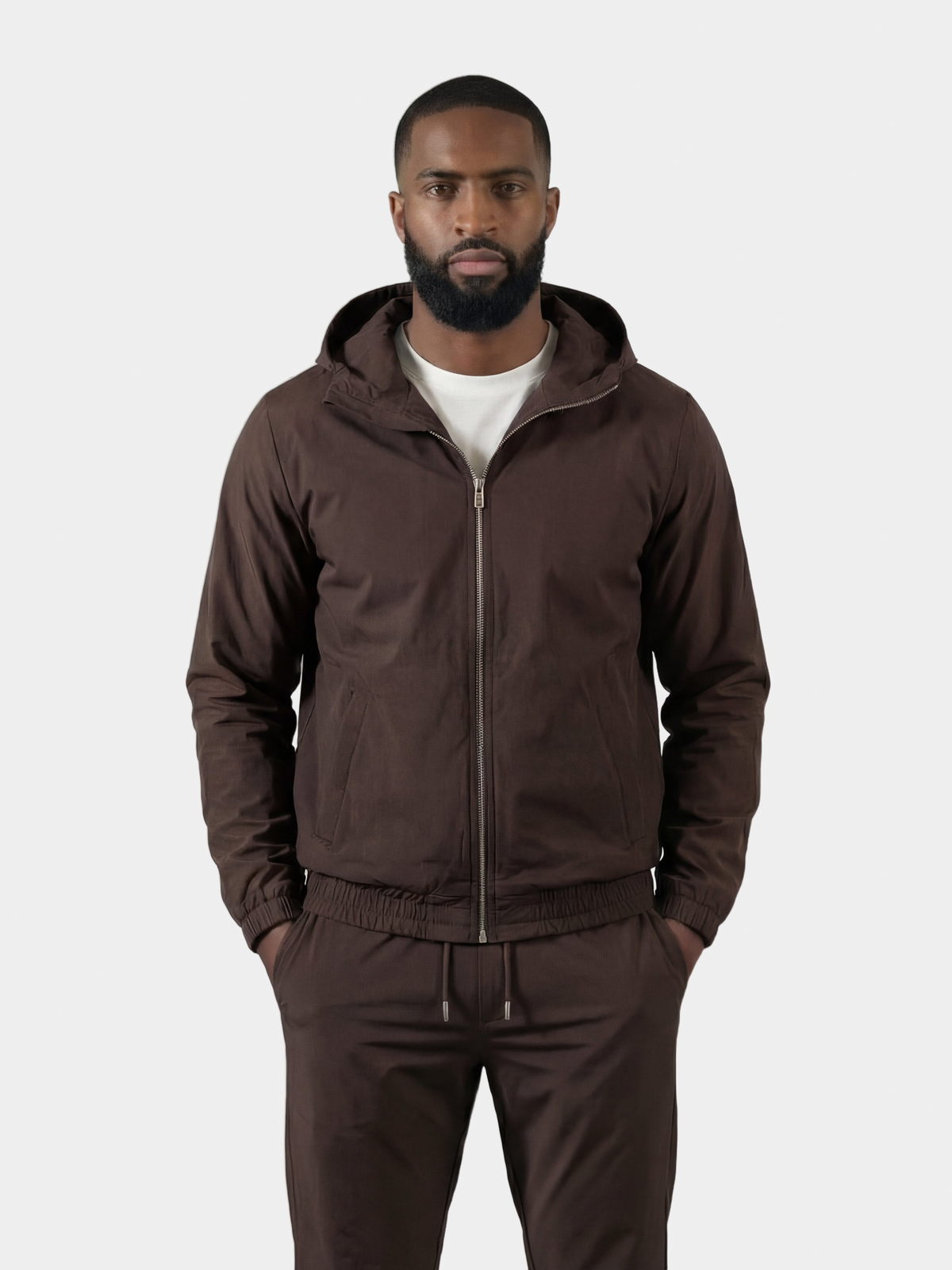BROWN HOODED TECH SUIT