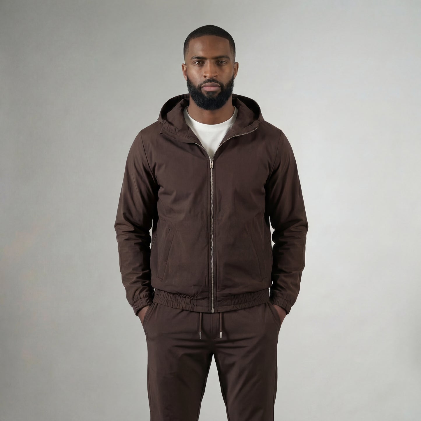 HOODED BROWN TECH SUIT