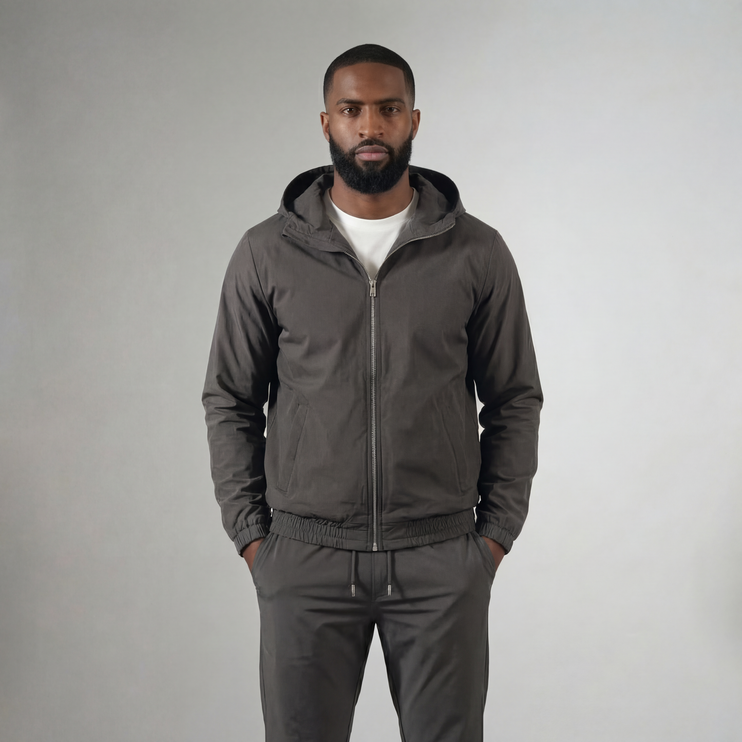 HOODED DARK GREY TECH SUIT