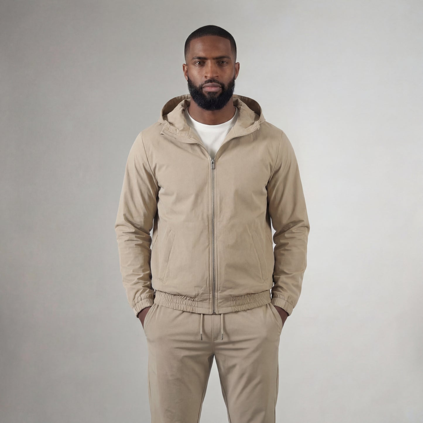 HOODED BEIGE TECH SUIT