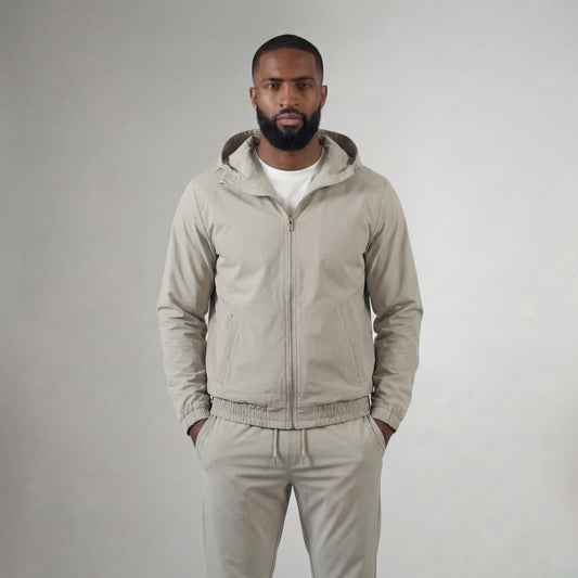 HOODED LIGHT GREY TECH SUIT