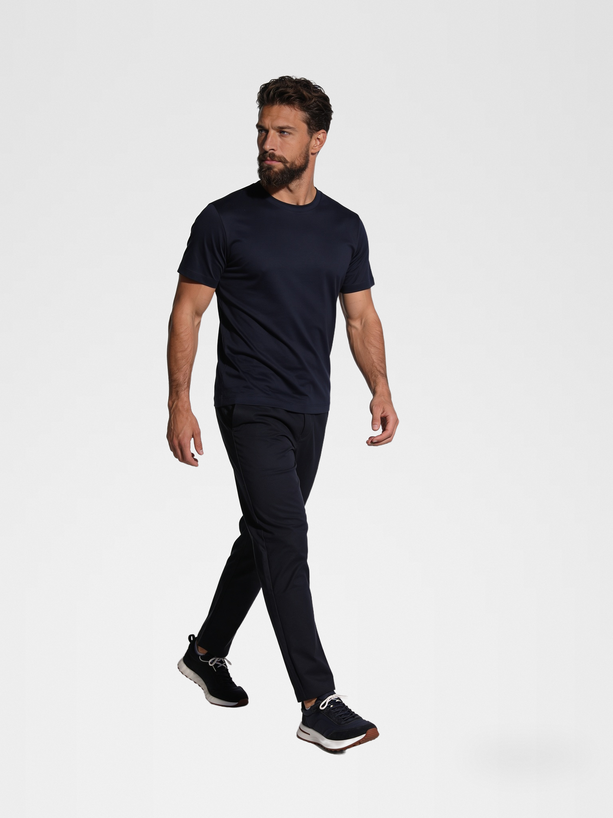 navy imperial tee, navy pants, lp navy shoe — luxury_european — Walking