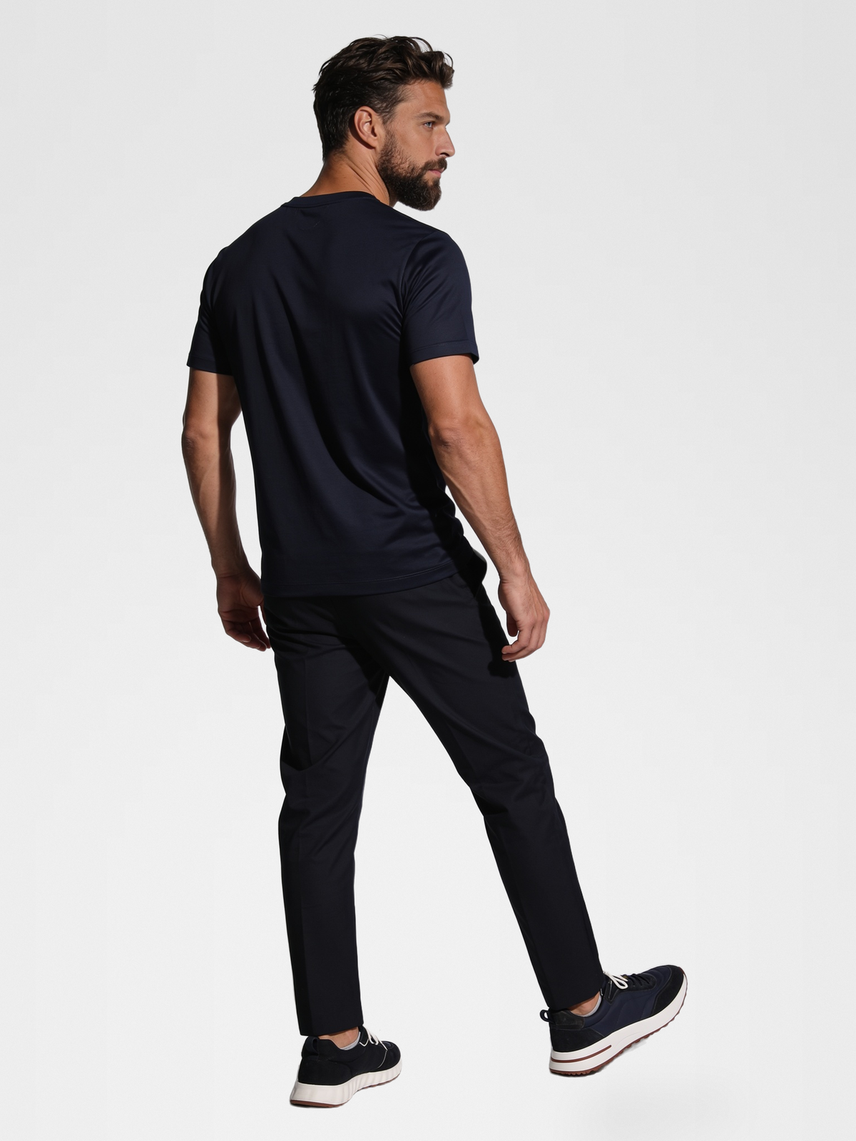 navy imperial tee, navy pants, lp navy shoe — luxury_european — Back View