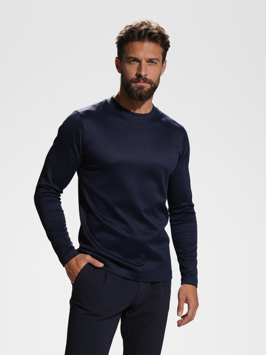 navy imperial long sleeve, midnight blue smart pants, lp navy shoe — luxury_european — Close Front