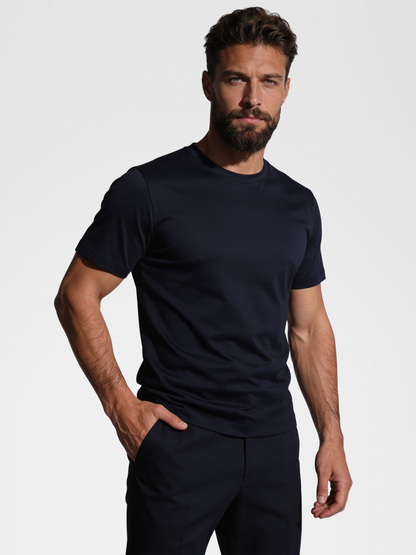 navy imperial tee, navy pants, lp navy shoe — luxury_european — Close Front