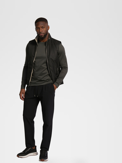 black engineered gilet, grey imperial long sleeve, black urbanpants, lp black shoe — qp — Hero Front