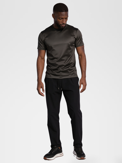grey imperial tee, black urbanpants, lp black shoe — qp — Detail / Look Down